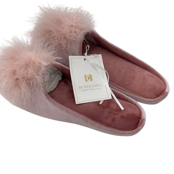 BCTEX COLL Luxury Pink Vegan Fur Pom Pom Slippers US Size 5/6 - Picture 8 of 11